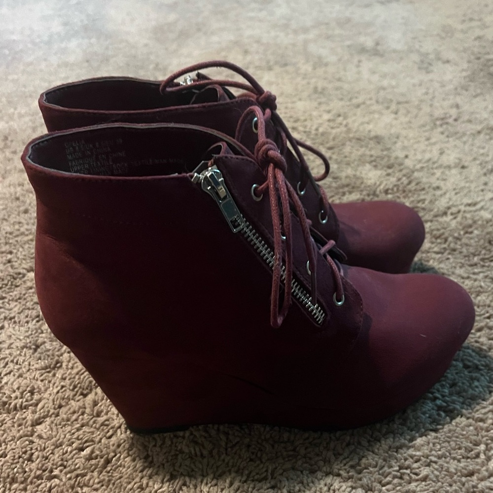 Burgundy Wedge Ankle Boots